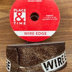 Glittery Brown Wire Edge Ribbon